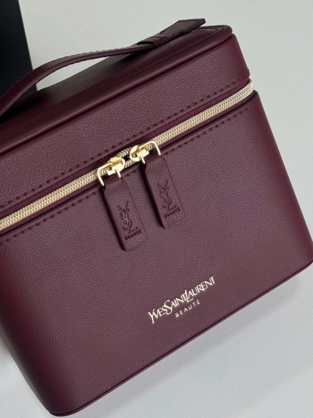 Yves Saint Laurent Wine Leather Vanity Case with Gold Hardware